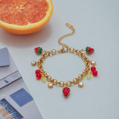 Summer fruit cherry strawberry charm stainless steel bracelet