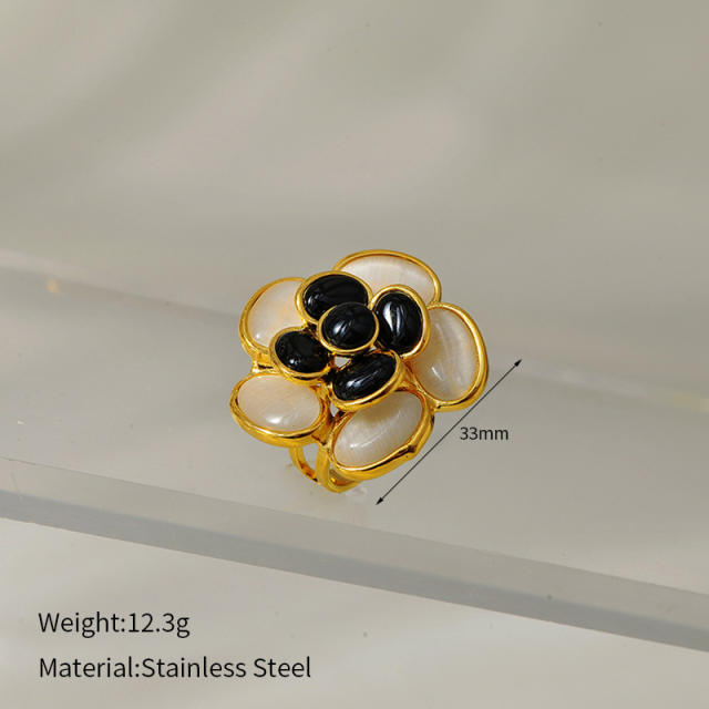 Colorful opal stone enamel flower stainless steel necklace earrings rings