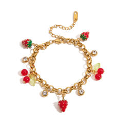 Summer fruit cherry strawberry charm stainless steel bracelet