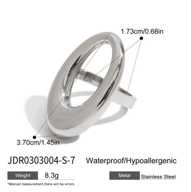 18K gold stainless steel smooth hollow oval stainless steel Joker ring