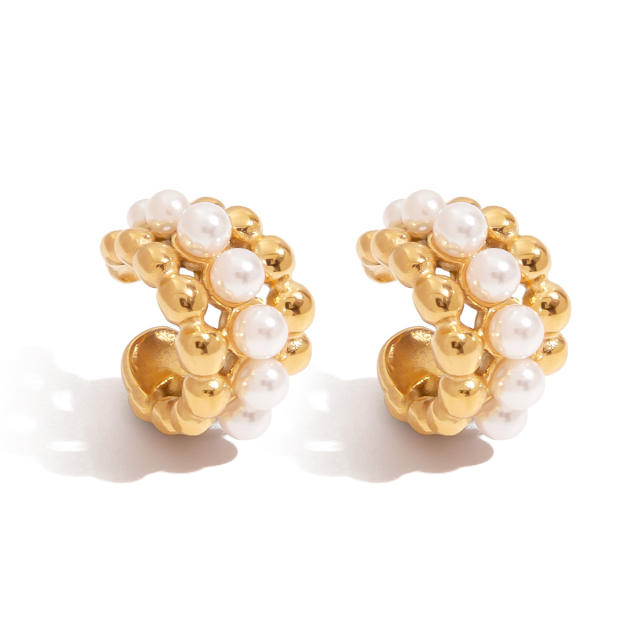 18KG pearl bead stainless steel ear cuff