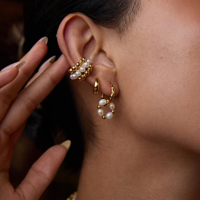 18KG pearl bead stainless steel ear cuff