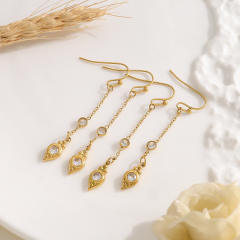 Delicate oval cubic zircon inlaid stainless steel earrings long earrings