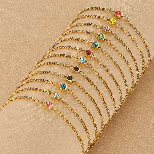 Simple birthstone stainless steel anklet
