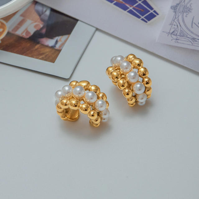 18KG pearl bead stainless steel ear cuff