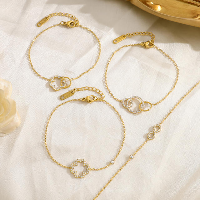 Simple hollow four leaf clover flower stainless steel bracelet diamond bracelet