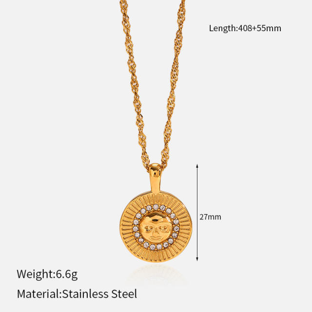 Hot sale diamond moon star geometric pendant stainless steel necklace