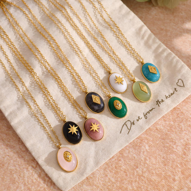 Titanium steel 18k teardrop-shaped natural stone necklace stainless steel necklace