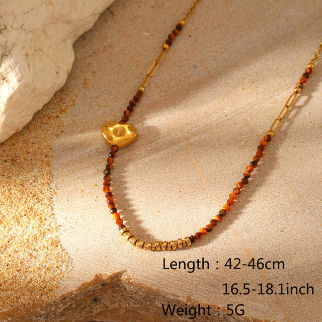New Bohemian Style Natural Stone Beaded Necklace stainless steel necklace