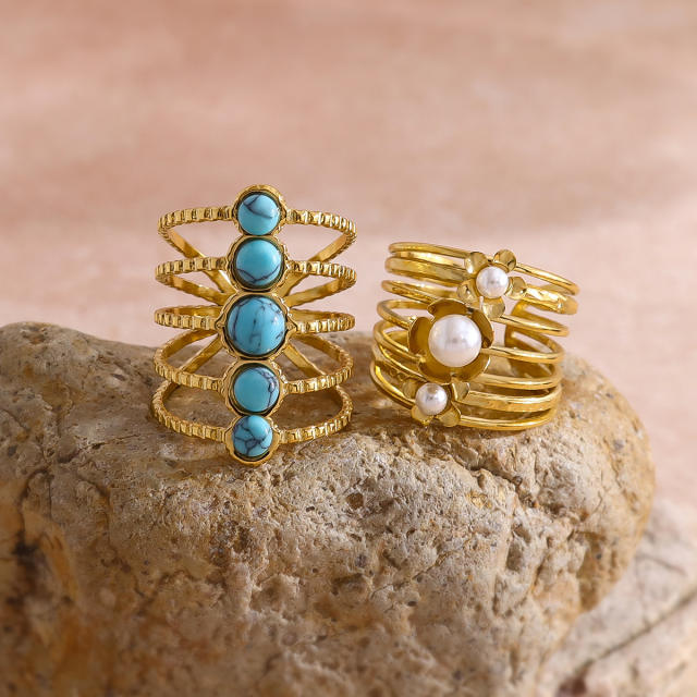 Vintage turquoise stone statement stainless steel rings