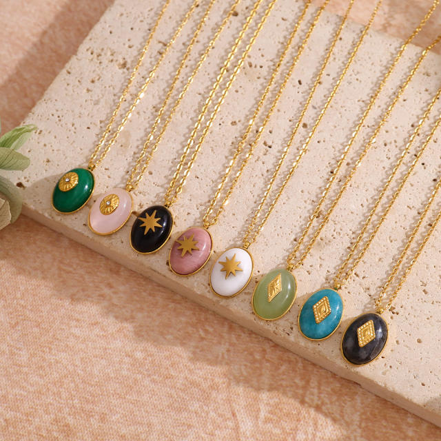 Titanium steel 18k teardrop-shaped natural stone necklace stainless steel necklace