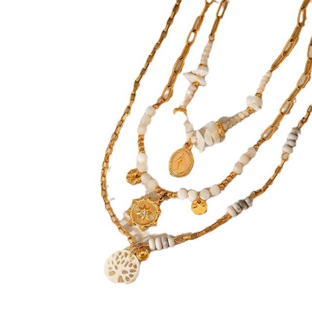Fashion white marble natural stone beaded necklace stainless steel necklace