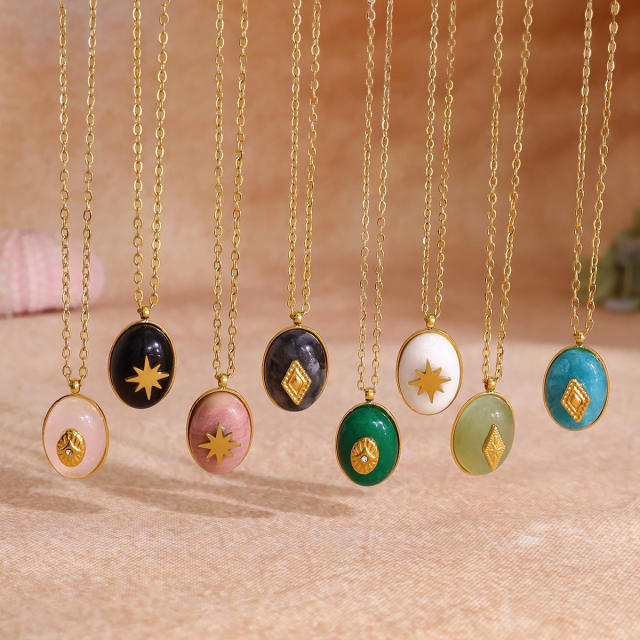 Titanium steel 18k teardrop-shaped natural stone necklace stainless steel necklace