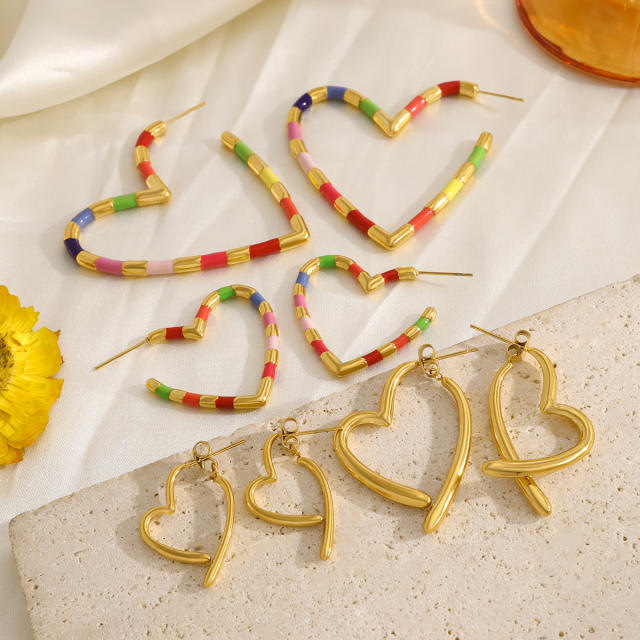 Colorfulful Bamboo Heart Oil Drop Earrings Stainless steel earrings