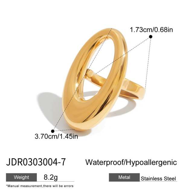 18K gold stainless steel smooth hollow oval stainless steel Joker ring