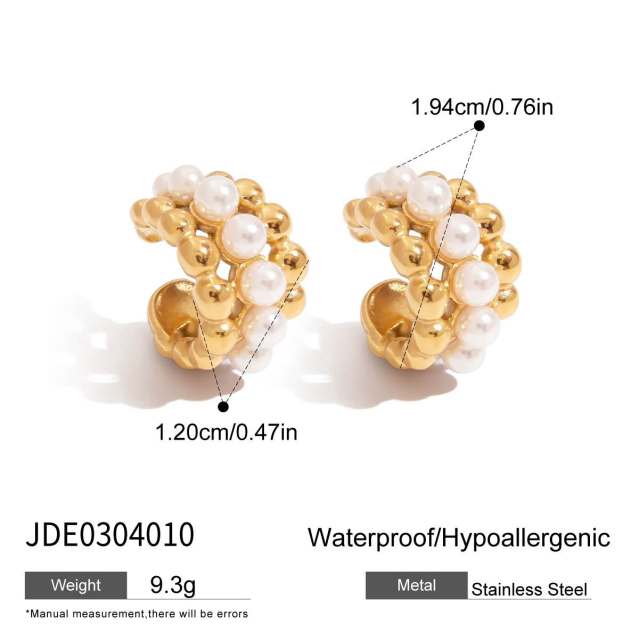 18KG pearl bead stainless steel ear cuff