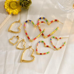 Colorfulful Bamboo Heart Oil Drop Earrings Stainless steel earrings