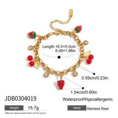Summer fruit cherry strawberry charm stainless steel bracelet