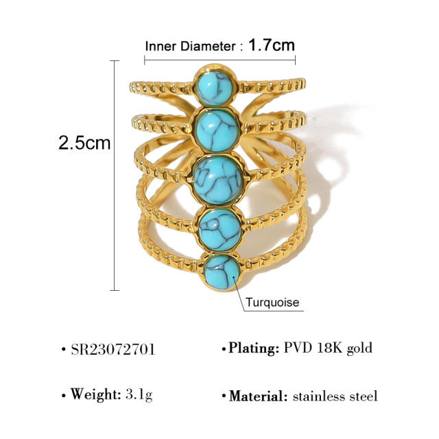 Vintage turquoise stone statement stainless steel rings