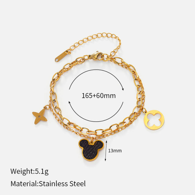 Easy match five petal flower heart clover charm stainless steel bracelet