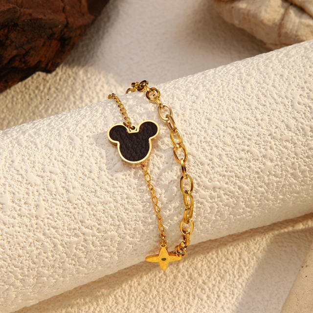 Easy match five petal flower heart clover charm stainless steel bracelet