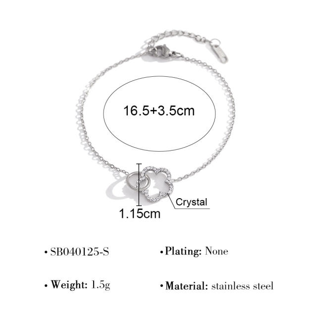 Simple hollow four leaf clover flower stainless steel bracelet diamond bracelet