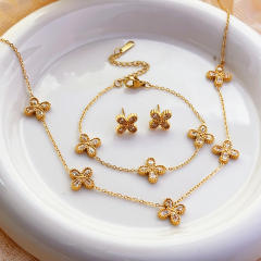 Simple diamond four leaf clover stainless steel necklace suit