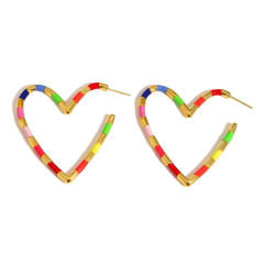 Colorfulful Bamboo Heart Oil Drop Earrings Stainless steel earrings
