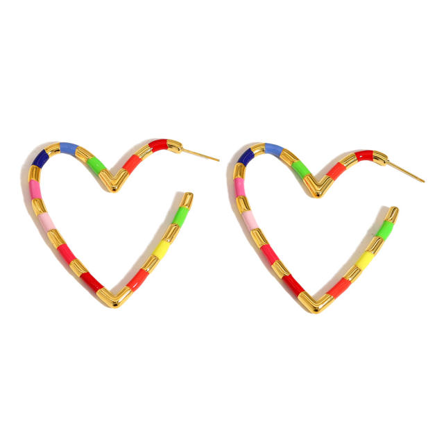 Colorfulful Bamboo Heart Oil Drop Earrings Stainless steel earrings