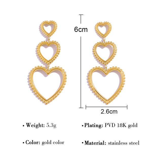 Creative big heart hollow design stainless steel earrings
