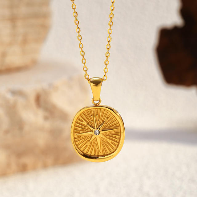 Hot sale diamond moon star geometric pendant stainless steel necklace