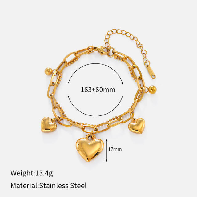 Easy match five petal flower heart clover charm stainless steel bracelet