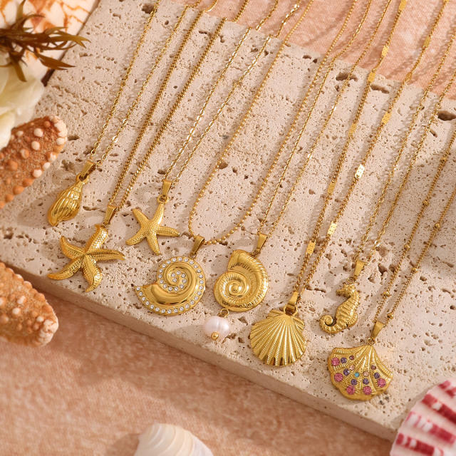 Summer ocean series charm chain DIY necklace for women stainless steel charms