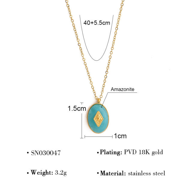 Titanium steel 18k teardrop-shaped natural stone necklace stainless steel necklace