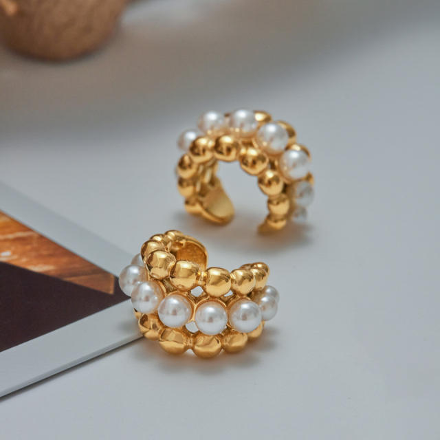 18KG pearl bead stainless steel ear cuff