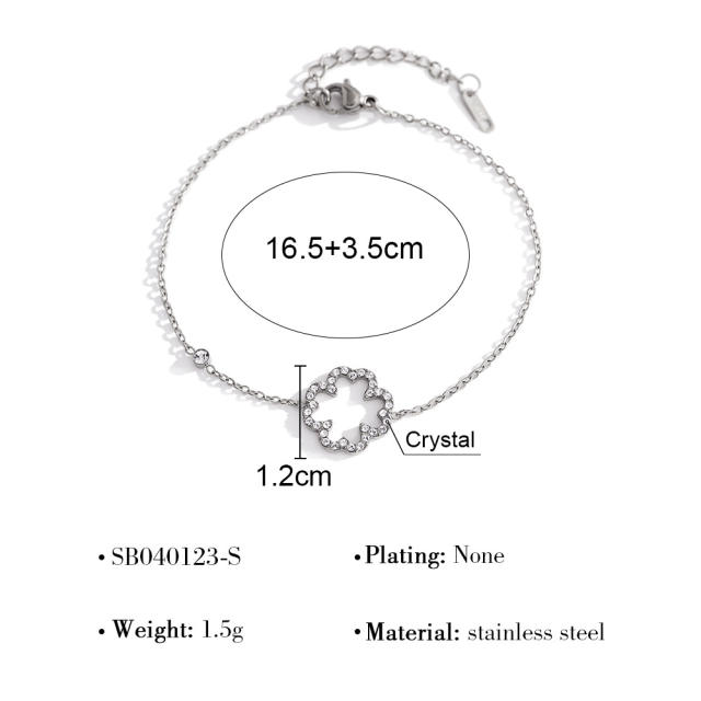 Simple hollow four leaf clover flower stainless steel bracelet diamond bracelet