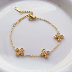 Simple diamond four leaf clover stainless steel necklace suit