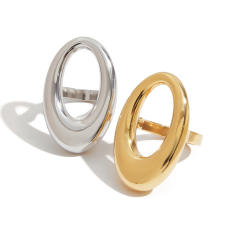 18K gold stainless steel smooth hollow oval stainless steel Joker ring