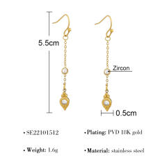 Delicate oval cubic zircon inlaid stainless steel earrings long earrings