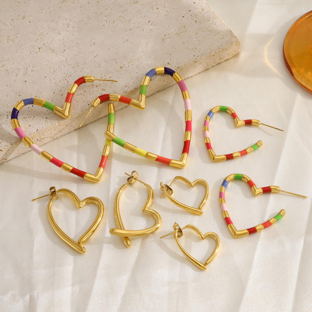 Colorfulful Bamboo Heart Oil Drop Earrings Stainless steel earrings