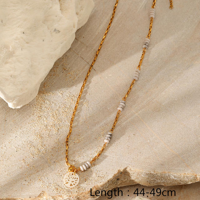 Fashion white marble natural stone beaded necklace stainless steel necklace