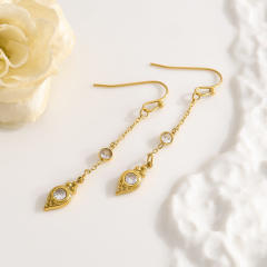Delicate oval cubic zircon inlaid stainless steel earrings long earrings