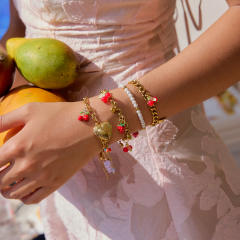 Summer fruit cherry strawberry charm stainless steel bracelet