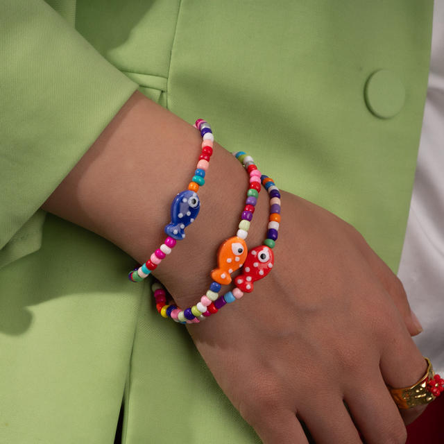 Summer colorful seed bead cute fish choker necklace bracelet suit