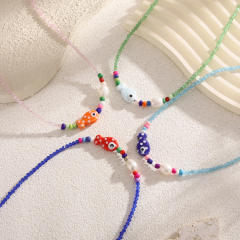Colorful natural stone bead cute fish choker necklace summer holiday jewelry