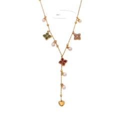 Imitation pearl diamond butterfly clover Y shape stainless steel necklace