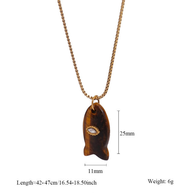 Summer ocean natual stone fish pendant stainless steel necklace