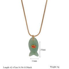Summer ocean natual stone fish pendant stainless steel necklace