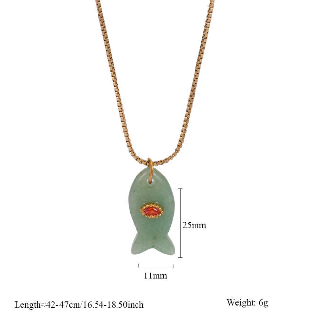 Summer ocean natual stone fish pendant stainless steel necklace