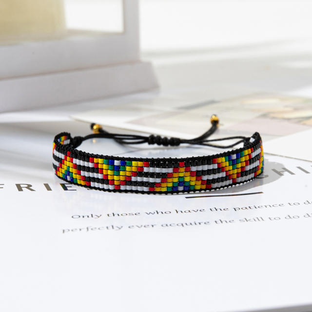 Rainbow miyuki beads colorful bracelet geometric abstract Indian pattern ethnic style geometric bracelet